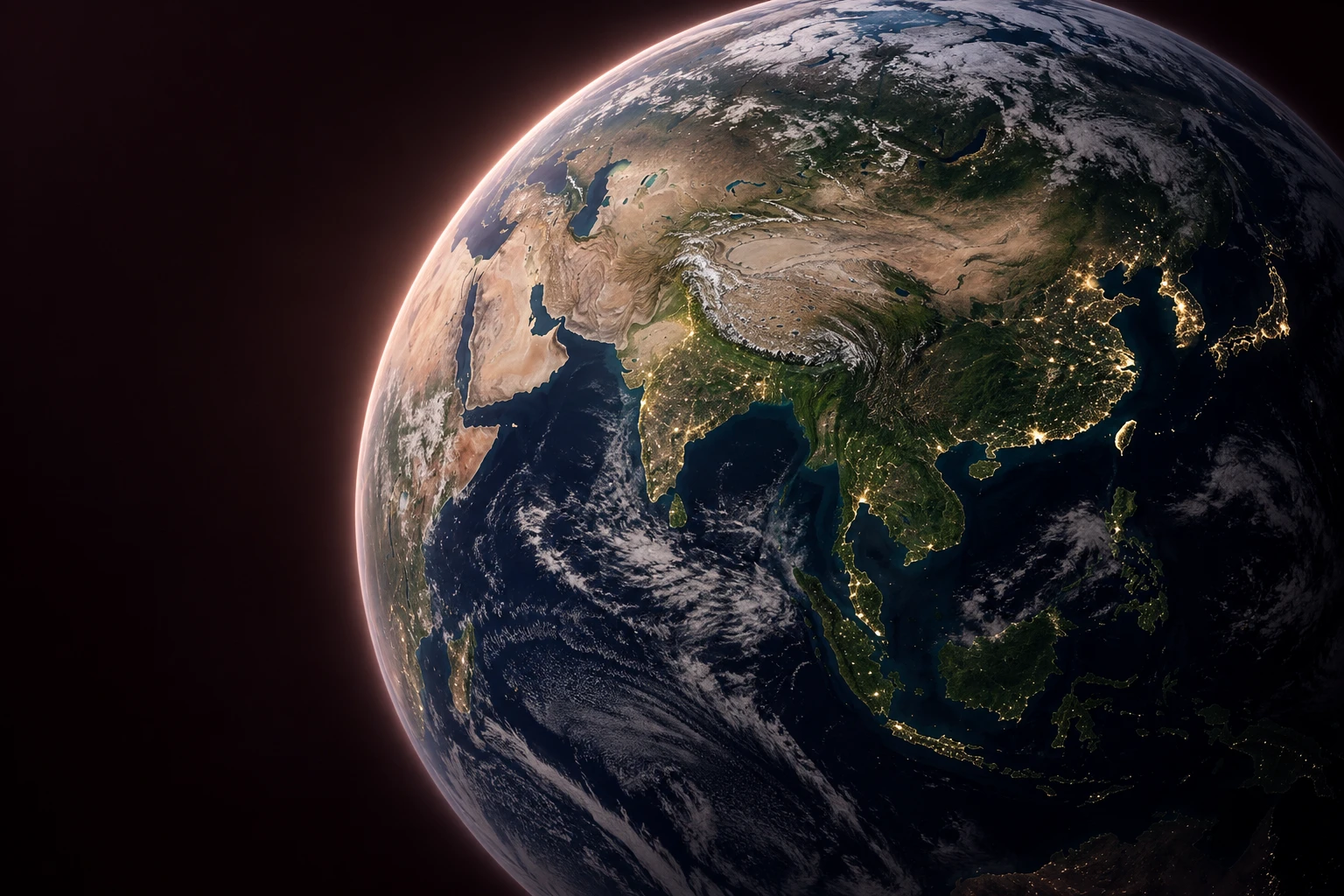 Editorial view of Earth centred on Asia